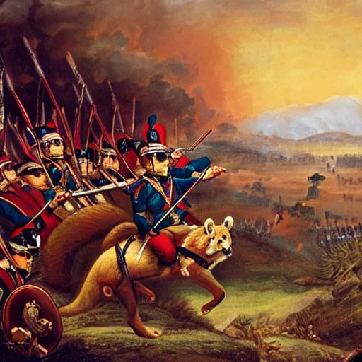 Prompt: napoleon bonaparte protecting a red panda at the battle field while under fire, an army in the background, ultra detailed, realistic,