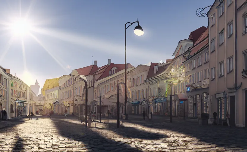 Image similar to photorealistic Tallinn on a sunny day . daylight. sunlight. lens flare. light fixtures. 8K. detailed. photorealism. artstation. 25mm f/1.7 ASPH Lens. ultra realistic