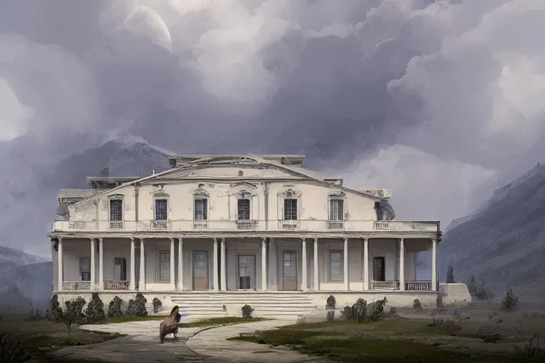 Image similar to greek revival mansion, highly detailed, digital painting, artstation, concept art, sharp focus, illustration, art by raphael lacoste and greg rutkowski