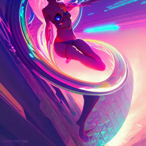 Image similar to a netrunner vortex, vaporwave aesthetic, colorful, psychedelic, digital painting, artstation, concept art, smooth, sharp focus, illustration, art by artgerm and greg rutkowski and alphonse mucha