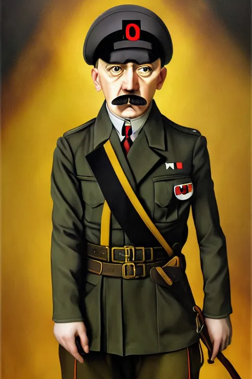 Prompt: baroque oil painting of key visual portrait concept art of hitler as anime girl, with mustache, military nazi ss uniform, brutalist, dark fantasy, rule of thirds golden ratio, fake detail, trending pixiv fanbox, acrylic palette knife, style of makoto shinkai studio ghibli genshin impact jamie wyeth james gilleard greg rutkowski