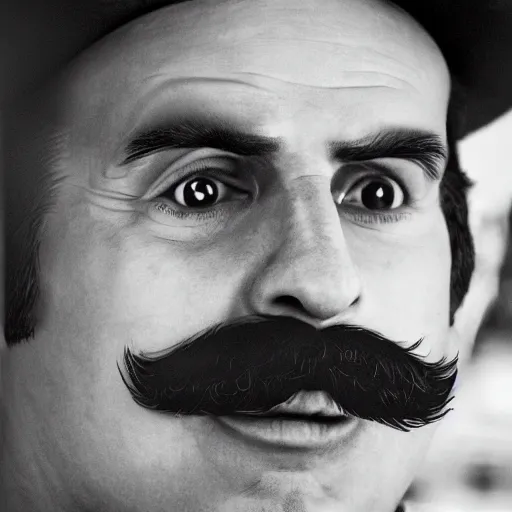 Prompt: a closeup portrait photo of a real Mario.