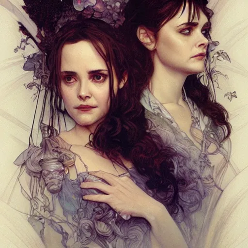 Prompt: amazing lifelike award winning pencil illustration of Winona Ryder and Christina ricci trending on art station artgerm Greg rutkowski alphonse mucha cinematic