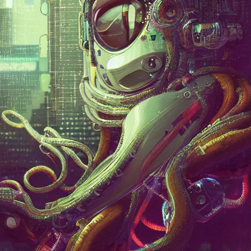 Image similar to hyperrealistic portrait of a squid monster astronaut, full body portrait, well lit, intricate abstract. cyberpunk, intricate artwork, by Tooth Wu, wlop, beeple. octane render,in the style of Jin Kagetsu, James Jean and wlop, highly detailed, sharp focus, intricate concept art, digital painting, ambient lighting, 4k, artstation