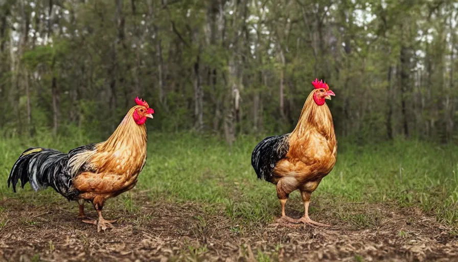 Prompt: a Chicken with a shotgun ,trail camera, 4k photography award winning,