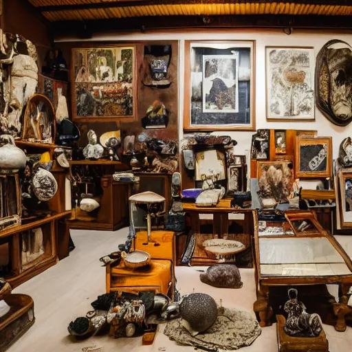 Image similar to a wide angle view of an ethnographic collection of objects on display, poetical, dream, unconscious, alternative world, fujifilm x - h 2 s, photography