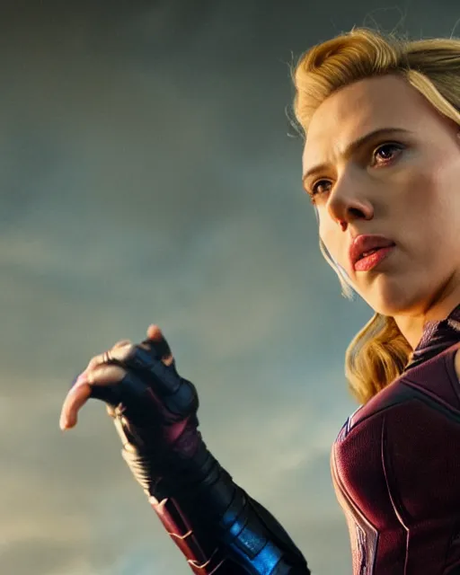 Prompt: Photoshoot of Scarlett Johansson as Thanos