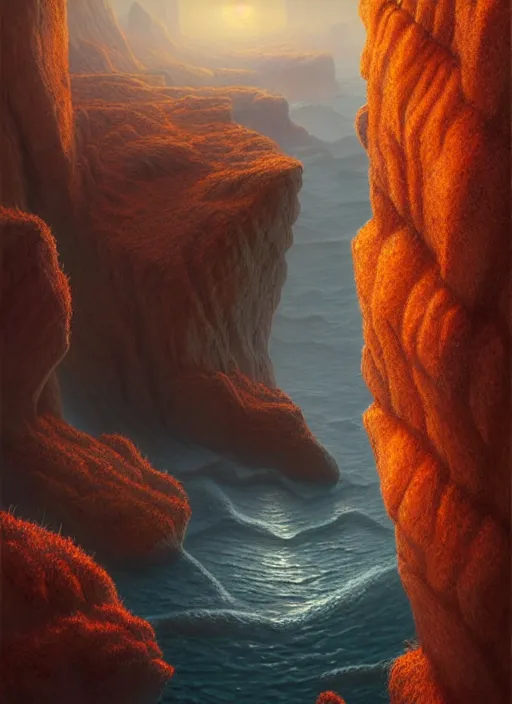 Image similar to autumn mornings in the low - poly cliffs of illusions, diffuse lighting, fantasy, intricate, surrealism!!!!, highly detailed, lifelike, photorealistic, digital painting, artstation, illustration, concept art, smooth, sharp focus, by greg rutkowski, chris tulloch mccabe, valentina remenar and asher duran,