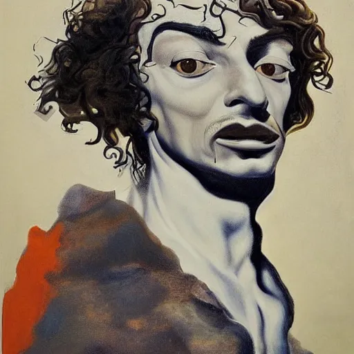 Image similar to Adam Ondra, portrait, by Dali, style of Dali self-portrait, painting