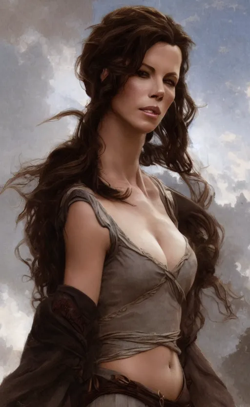 Image similar to kate beckinsale, traditional corsican, intricate, highly detailed, artstation, illustration, jurgens, rutkowski, bouguereau