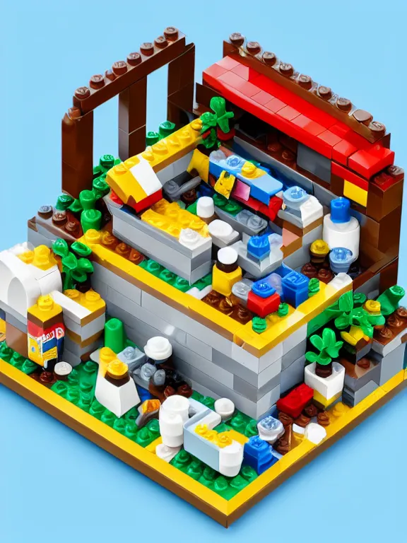 Image similar to miniature isometric lego diorama of epic yogurt factory