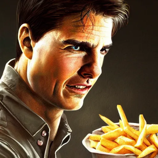 Image similar to tom cruise planting fries, digital art, highly - detailed, artstation cgsociety masterpiece