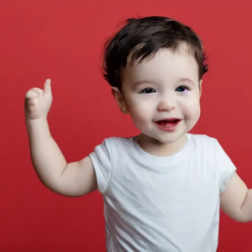 Prompt: a 3 year old kid on a white background standing