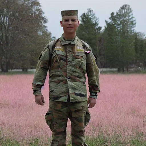 Image similar to soldier with pink uniform, detailled photo by krisine potter