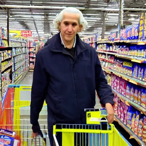 Prompt: photo of George Washington shopping in Walmart