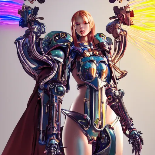 Image similar to studio portrait of lawful good colorful female holy mecha paladin absurdly beautiful, elegant, young sensual graceful woman, ultrafine hyperrealistic detailed face illustration by kim jung gi, irakli nadar, intricate linework, sharp focus, bright colors, matte, octopath traveler, final fantasy, unreal engine highly rendered, global illumination, radiant light, intricate environment