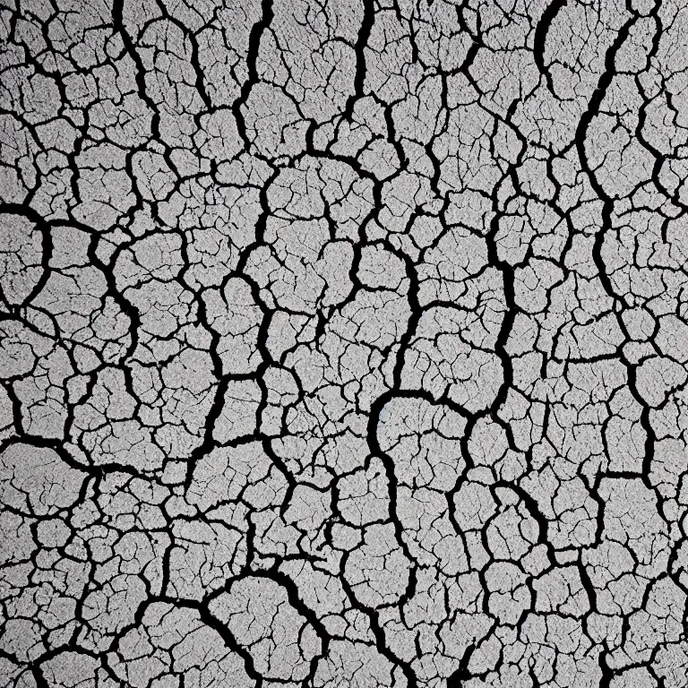 Image similar to a pen and ink line - art drawing of a dry cracked desert surface as viewed from above. black and white, hand - drawn, ink on paper.