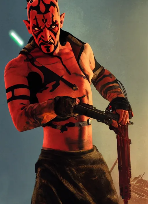 Prompt: highly detailed poster of darth maul with yellow eyes in gta v, unreal engine, fantasy art by greg rutkowski, global illumination, radiant light