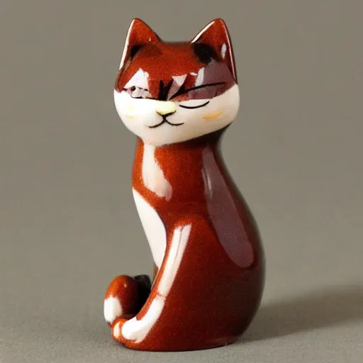 Image similar to demure anthropomorphic cat figurine wearing a kimono, brown resin, highly detailed
