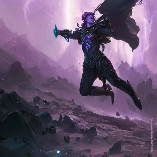 Image similar to violet dark mjolnir, battlefield background, magic the gathering art, art by greg rutkowski, fantasy rpg, league of legends