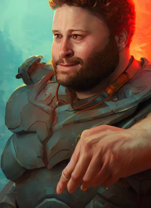 Prompt: An epic fantasy comic book style portrait painting of Seth rogen, unreal 5, DAZ, hyperrealistic, octane render, cosplay, RPG portrait, dynamic lighting