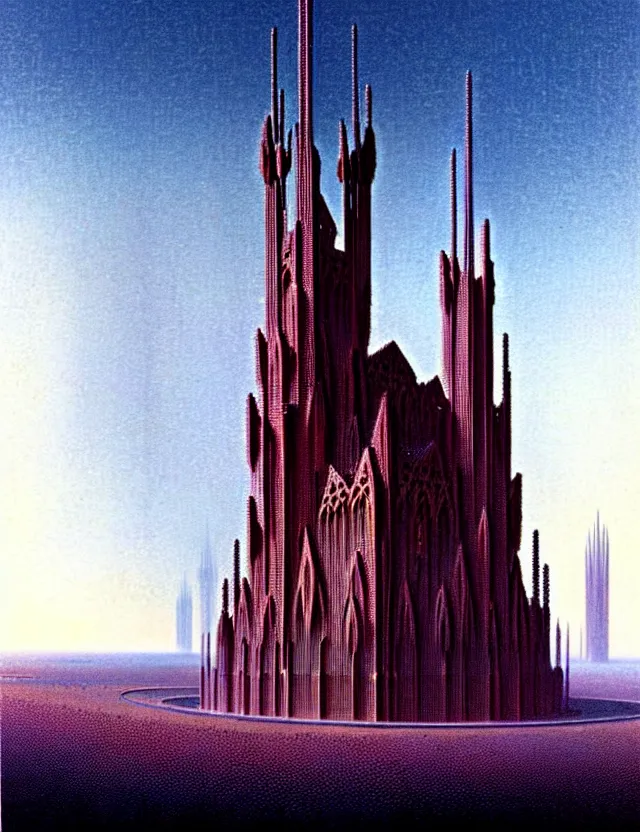 Prompt: close shot of a giant immense squared crematorium gothic architecture advanced technology scifi architectural structure desert planet, bruce pennington,