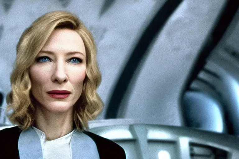 Prompt: cate blanchett on the bridge of a starship,retro, movie still