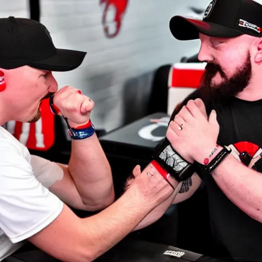 Image similar to Dr. Disrespect arm wrestling timthetatman