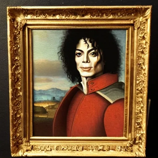 Image similar to a renaissance style portrait painting of Michael Jackson