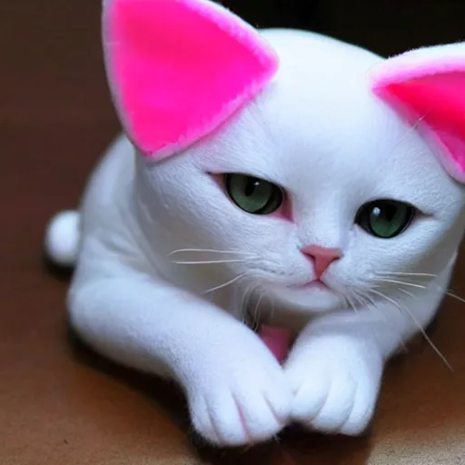 Image similar to a cute white cat plush with pink ears and a pink nose