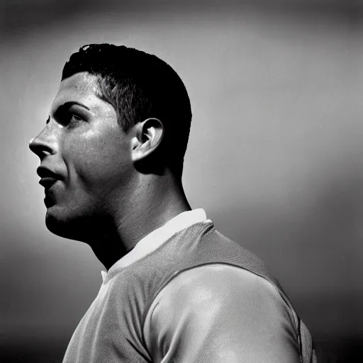 Image similar to ronaldo nazario by yousuf karsh, head and shoulders