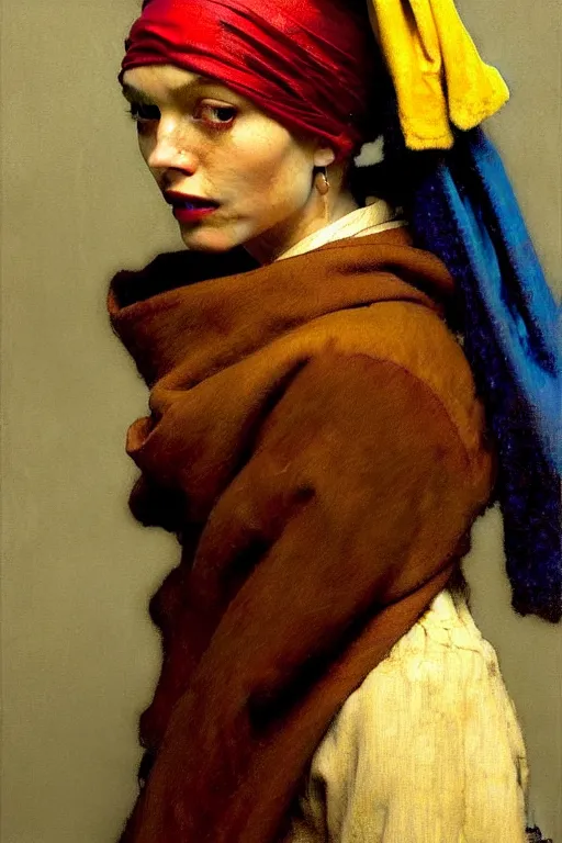 Prompt: full character portrait fallout video game character not the girl with the pearl earring character design, painting by gaston bussiere, katsuya terada, nc wyeth, greg rutkowski, craig mullins, vermeer, frank frazetta, mucha, tom of finland, trending on artstation, jeffery catherine jones