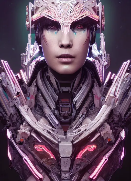 Image similar to symmetry!! portrait of cyberpunk alien empress in the style of horizon zero dawn, machine face, intricate, elegant, highly detailed, digital painting, artstation, concept art, smooth, sharp focus, illustration, art by artgerm and greg rutkowski and alphonse mucha, 8 k