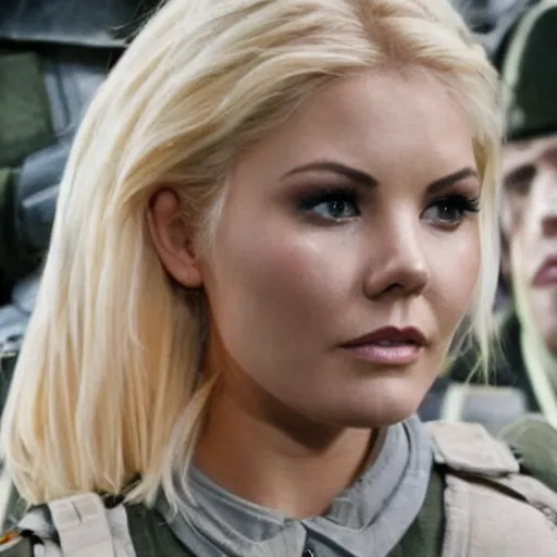 Image similar to elisha cuthbert as a soldier in a scifi battlefield