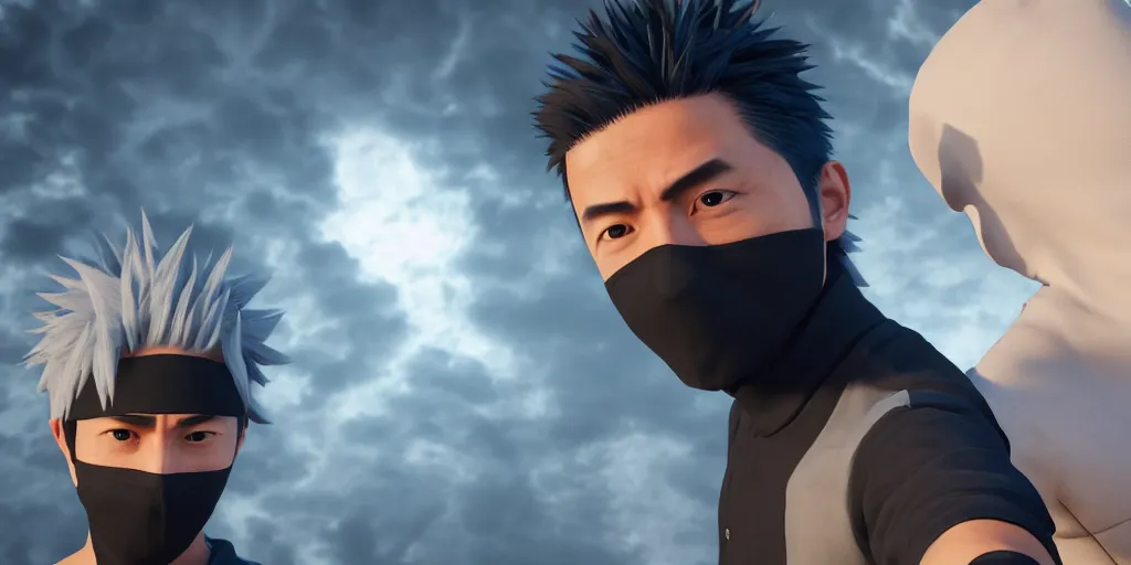 Prompt: my selfie with kakashi hatake, unreal 5, hyperrealistic, realistic, photorealistic, dynamic lighting, highly detailed, cinematic landscape, studio landscape, studio lighting