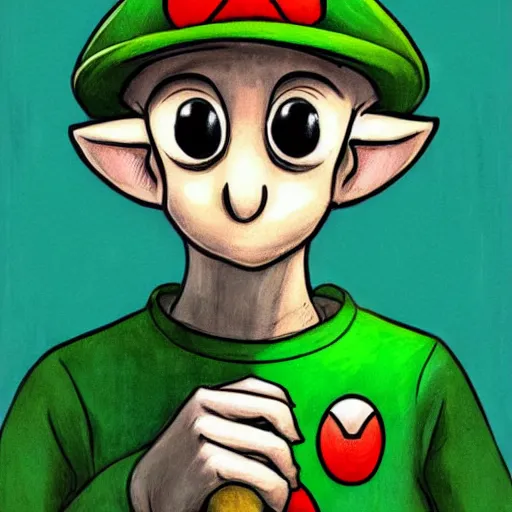 Image similar to portrait of dobby as mario wearing a green outfit by becky cloonan