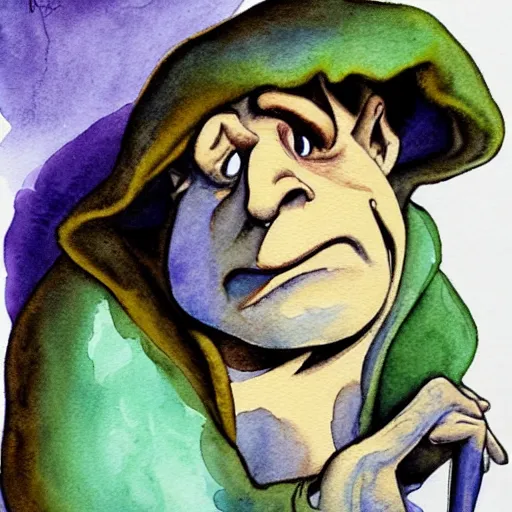 Prompt: watercolor painting of quasimodo from disney's hunchback of notre dame ( 1 9 9 6 )