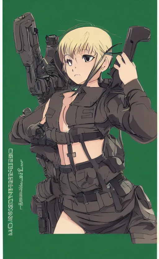 Image similar to girl, trading card front, soldier clothing, combat gear, anime face, illustration, by ufotable studio, green screen