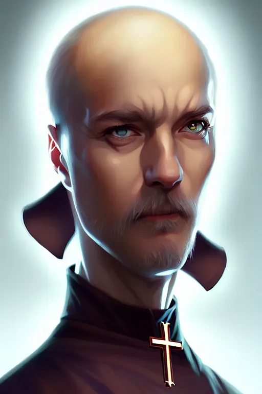 Prompt: Priest portrait by Artgerm and WLOP