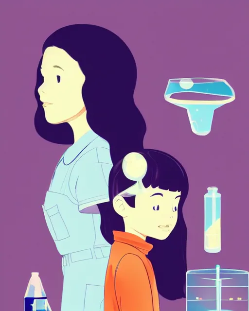 Image similar to a little girl is doing a science experiment. clean cel shaded vector art. minimalist illustration art by lois van baarle, artgerm, helen huang, by makoto shinkai and ilya kuvshinov, rossdraws