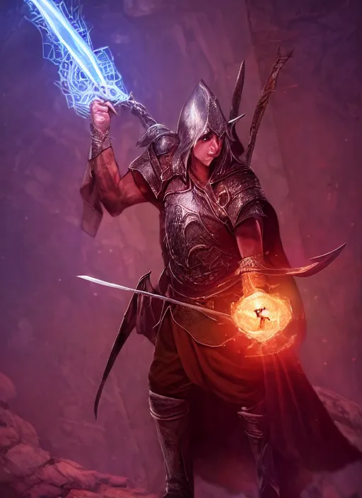 Image similar to ultra detailed fantasy wizard wielding a rod, dnd character portrait, full body, dnd, rpg, lotr game design fanart by concept art, behance hd, artstation, deviantart, global illumination radiating a glowing aura global illumination ray tracing hdr render in unreal engine 5