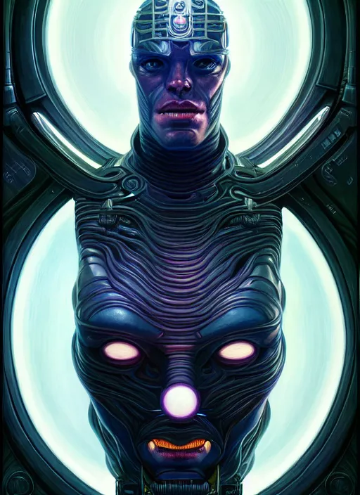 Image similar to Symmetry!! portrait of Galactus, HR Giger!! glowing lights!! sci-fi, intricate, elegant, highly detailed, digital painting, artstation, concept art, smooth, sharp focus, illustration, art by artgerm and greg rutkowski and alphonse mucha