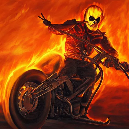 Image similar to Ghost Rider oil painting, 8K, study light