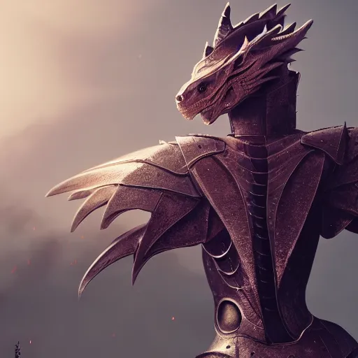 Image similar to stunning cinematic elegant back end shot of a beautiful female knight, but as an anthropomorphic female dragon, well designed highly detailed cute female dragon head with slick eyes, looking back at the camera, well armored, sharp claws, HD octane render, fantasy, furry art, Artstation, Deviantart, Furaffinity