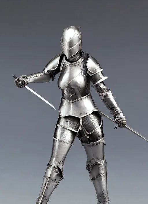 Image similar to 80mm, resin detailed model figure of a female wearing a silver knight armor