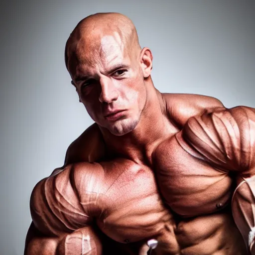 Image similar to a newborn baby with huge muscles bodybuilder, rippling muscles, huge veins, bulging muscles, ripped, flexing, intense expression, award winning photography, high detail