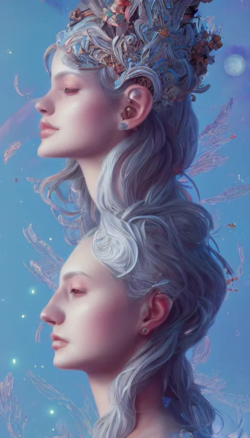 Image similar to a beautiful goddesses, profile, full body, universe, dream, highly detailed, digital painting, refreshing, trending on artstation, octane render, illustration by james jean