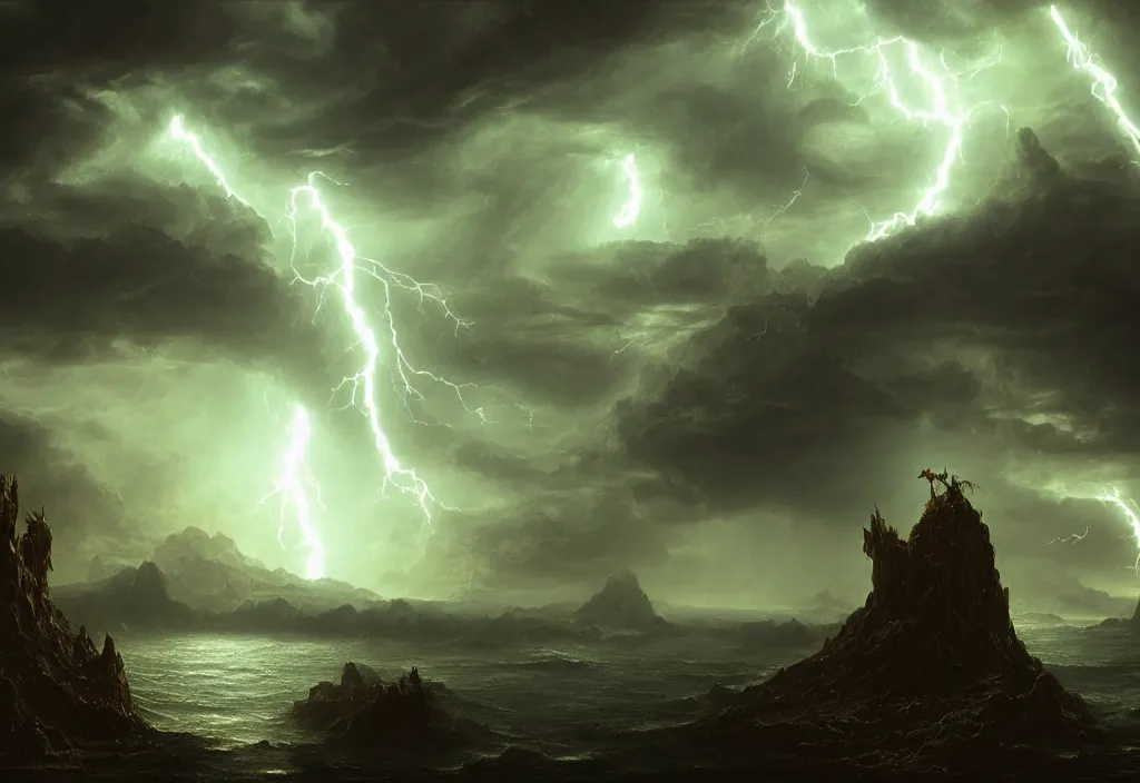 Prompt: thomas cole lovecraftian monster. dramatic concept art, 4k, octane render. Realistic, cinematic lightning