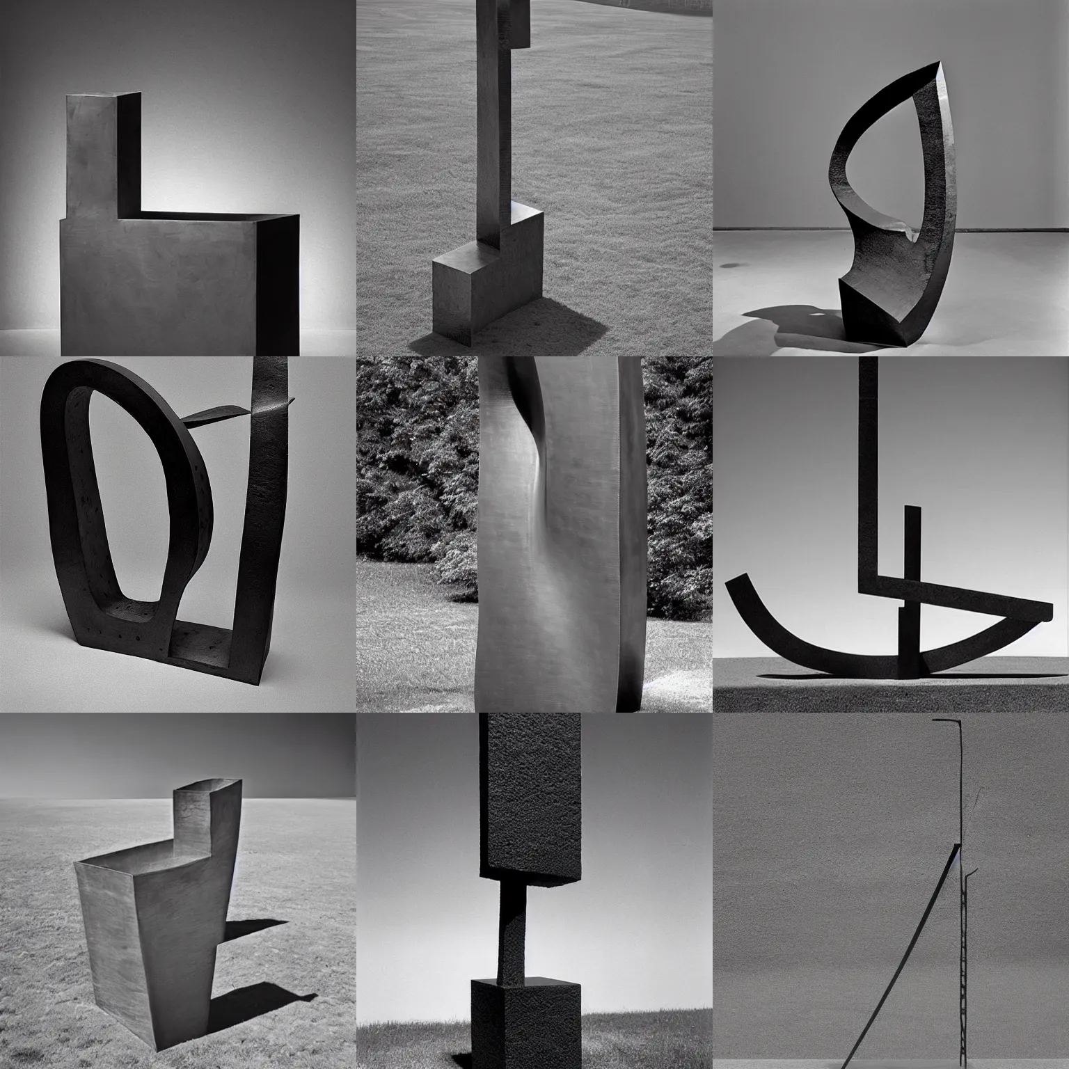 Prompt: Award-winning sculpture by Chema Madoz and Eduardo Chillida. Made of steel, hyper-detailed. Studio lightning