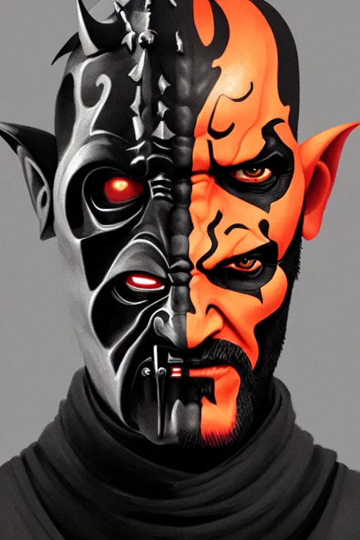 Image similar to a portrait of the darth maul from star wars, short beard, grim - lighting, high - contrast, intricate, elegant, highly detailed, digital painting, artstation, concept art, smooth, sharp focus, illustration